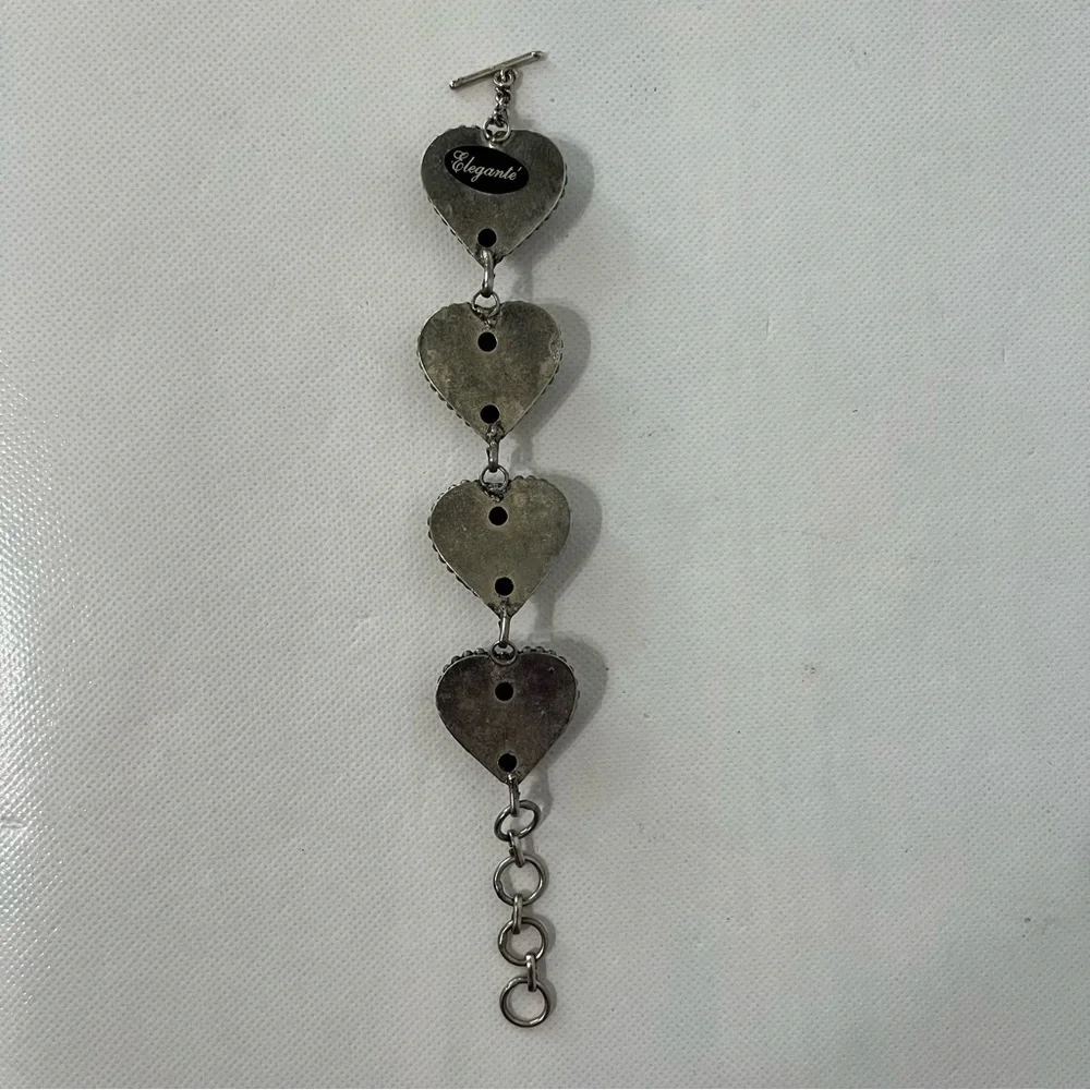 Vintage Silver Red Puffy Hearts Bracelet